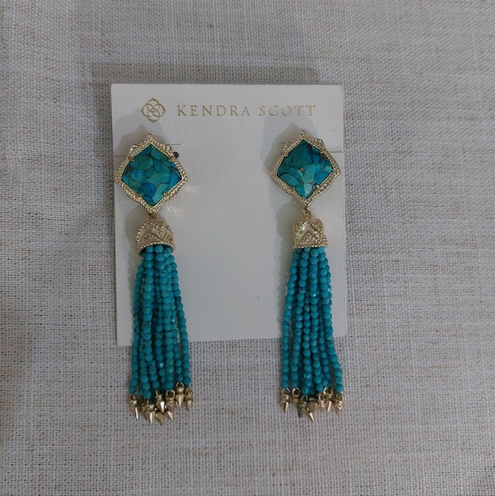 Kendra Scott Misha Tassel Stud Earrings Brone Vein Turquoise